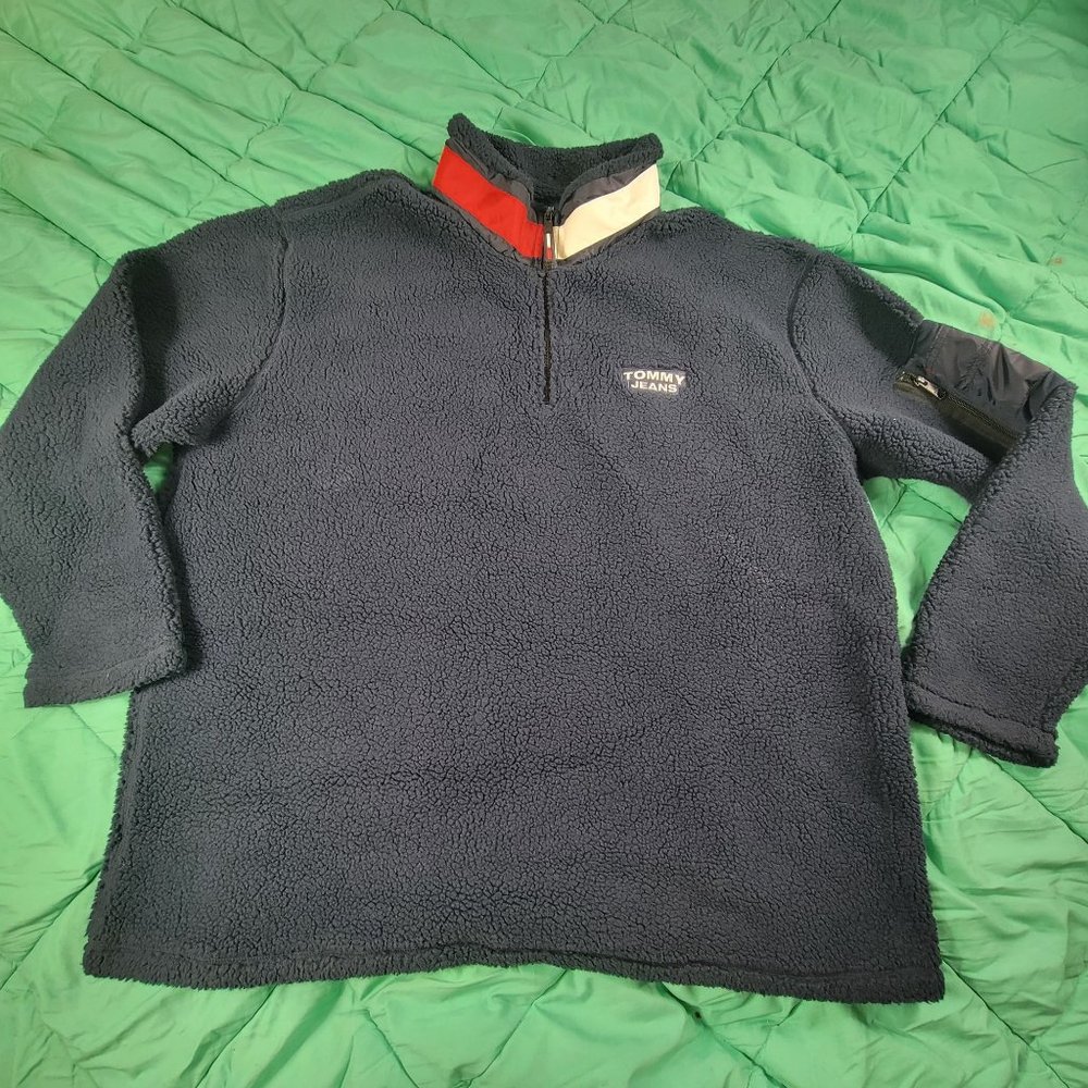 Tommy Hilfiger Mens 2XL Black Fleece Pullover Sweatshirt Tommy Jeans 1/4 Zip